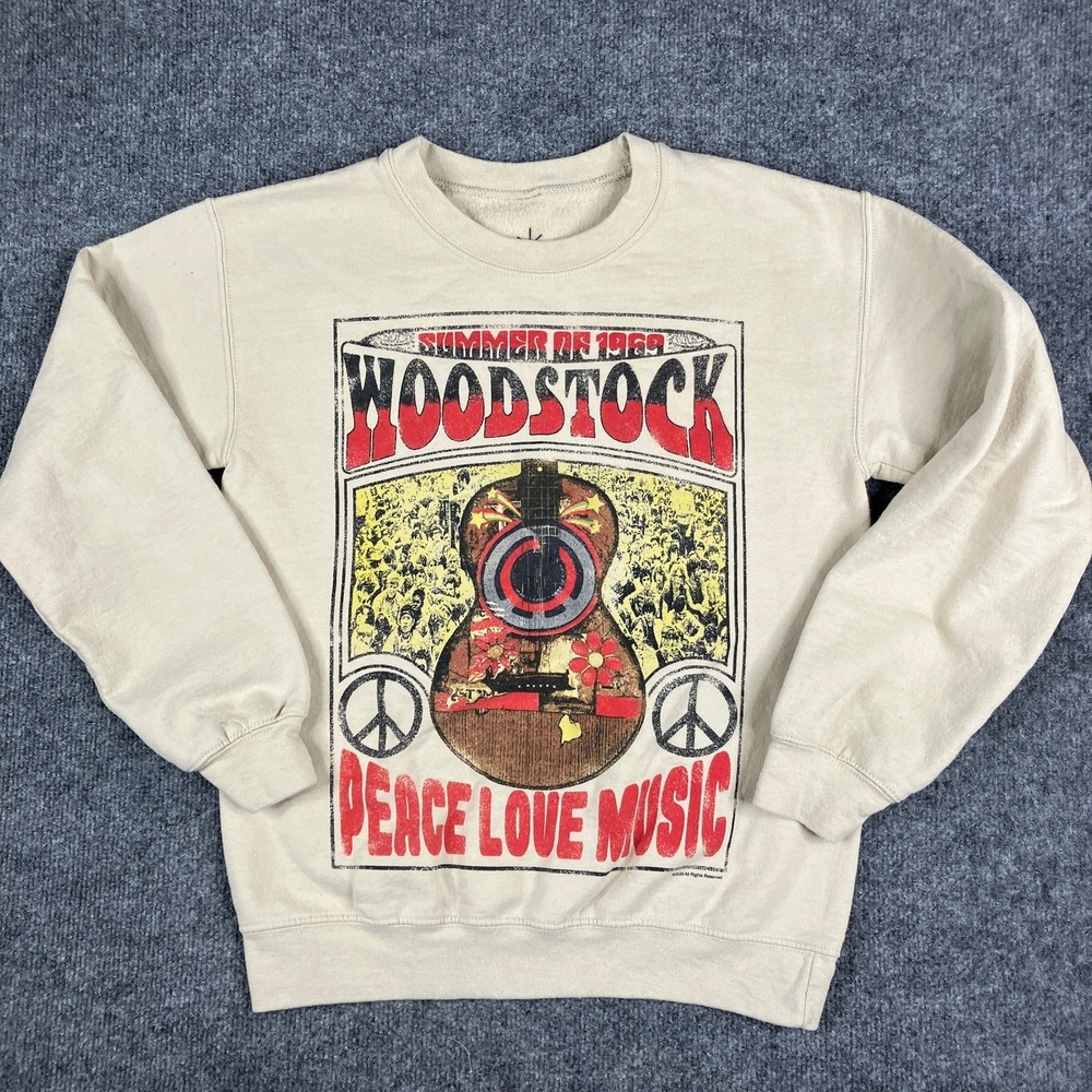 Life Clothing Co Sweatshirt Mens S White Woodstock Peace Love Music Pullover